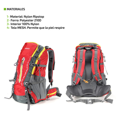 Imagen 7 de 8 de Mochila trekking Femmto Trekking TK045 color rojo 45L