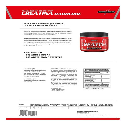 Suplemento en polvo Integralmédica Hardcore Creatina Hardcore sabor neutro en pote de 150g