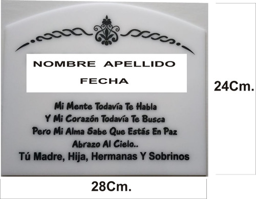 Placa Funeraria De Acrílico N°2 Para Cementerio 28 Cm X 24 C