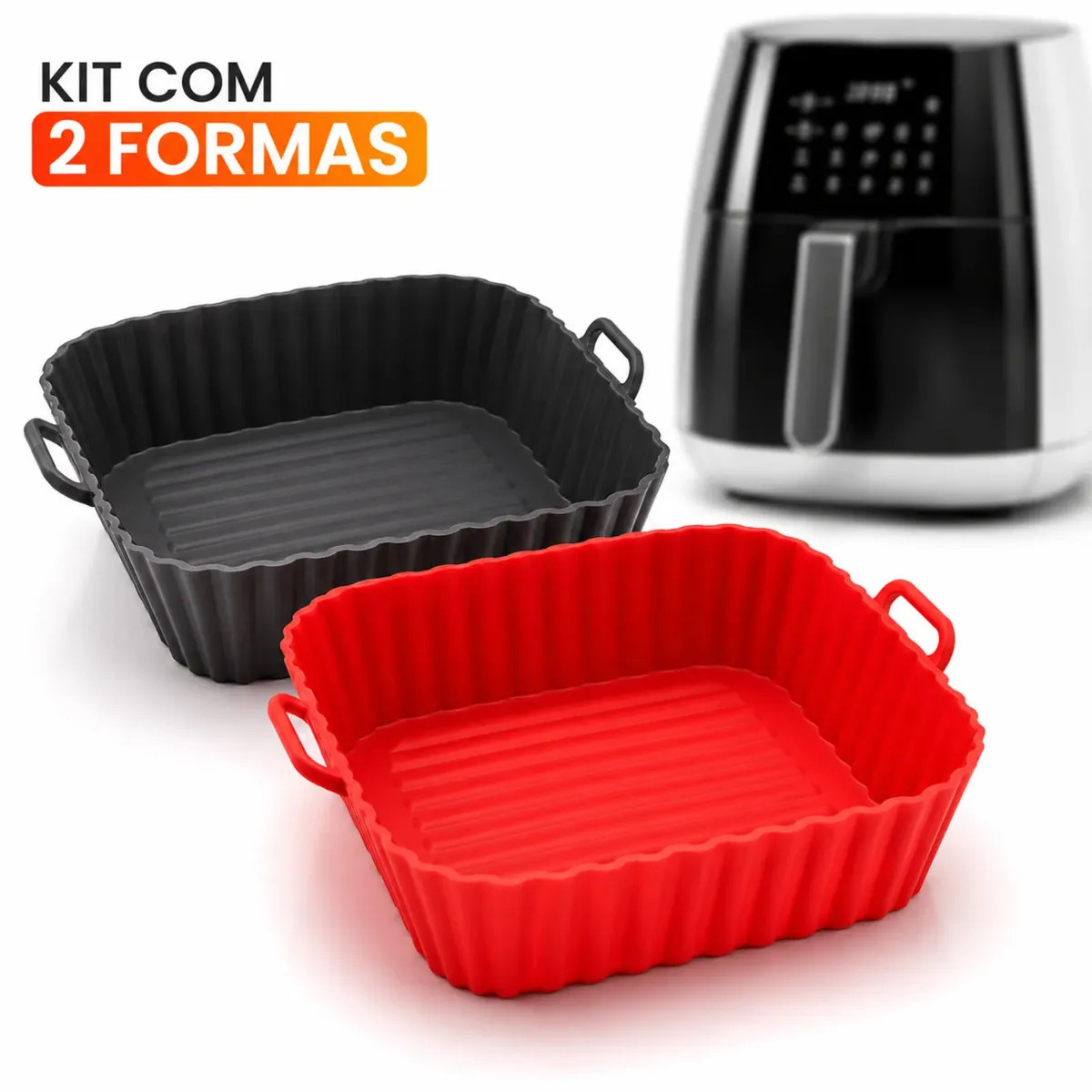 Kit 2 Forma Silicone Air Fryer Quadrada Cesto Reutilizável Lavável Flexível Resistente Fritadeira Elétrica Assadeira Bandeja Protetor Forro Cozinha Antiaderente Culinário Prático Forte - Shengke
