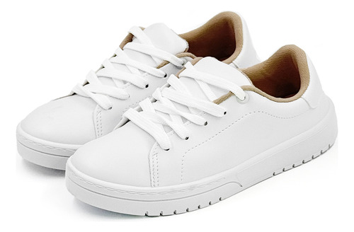 Zapatilla Mujer Blanca Flexible Beige Basica Moleca Aida
