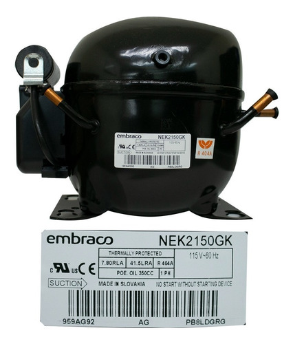Compresor Embraco 1/2+ Hp 404a 110v Bajo Consumo Nek2150gk
