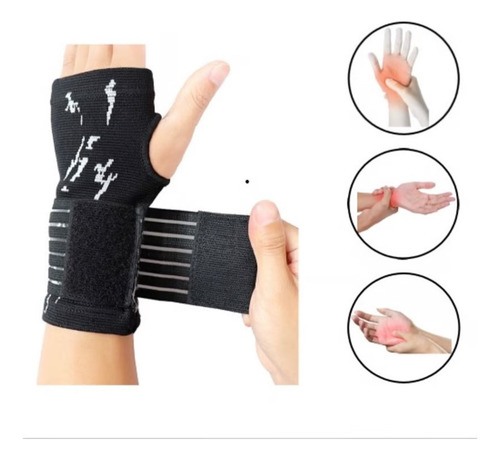 Muñequera Negra Soporte Mano Reduce Dolor Tendinitis X 1 Und