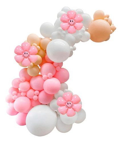 Arco Orgánico Globos Con Flores Color Rosa Y Blanco 105 Pc