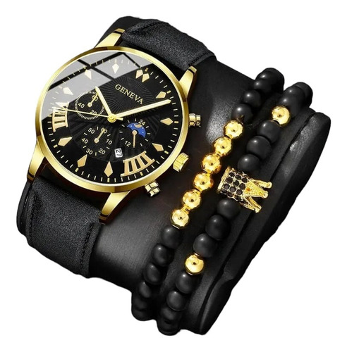 Set Reloj Para Hombre Negro Con Pulseras Reloj Hombre 