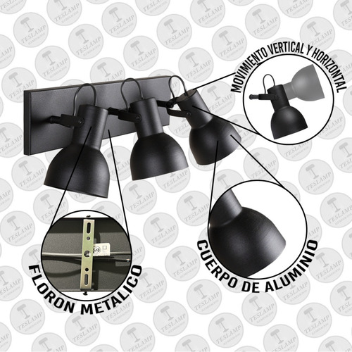 Imagen 4 de 10 de Pack X2 Lampara Aplique Spot Tres Luces Apto Led