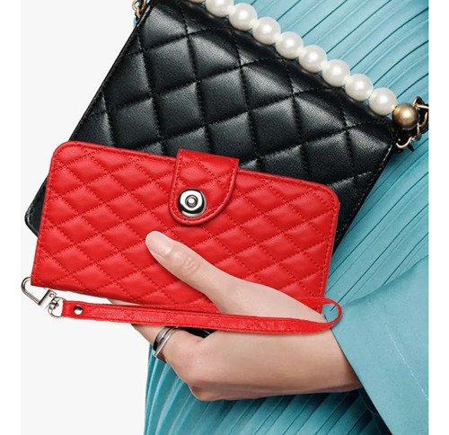 Funda De Flip Con Textura Romboidal Para Samsung, Con Correa