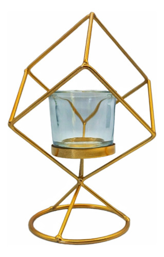 Porta Vela Candelabro De Metal Dorado Incluye Frasco 14x20cm