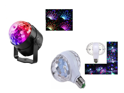 Combo Luces Giratorias Led Efecto + Bola De Espejos Fiestas