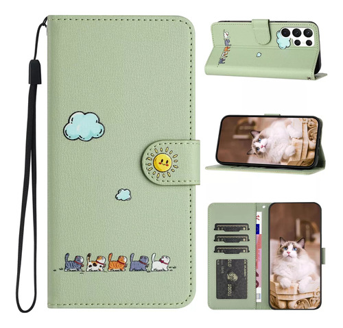 Funda Tipo Cartera Con Ranuras Para Samsung Cat Fur