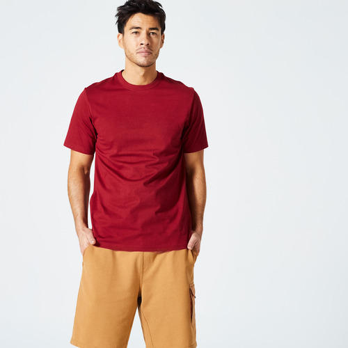 Playera De Fitness 500 Essential Hombre Rojo Burdeos Domyos