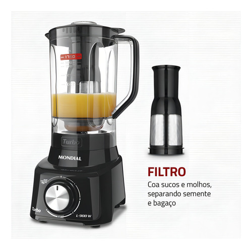 Liquidifier L-900 Fb Turbo 900w 2.7 Litros Black Mondial