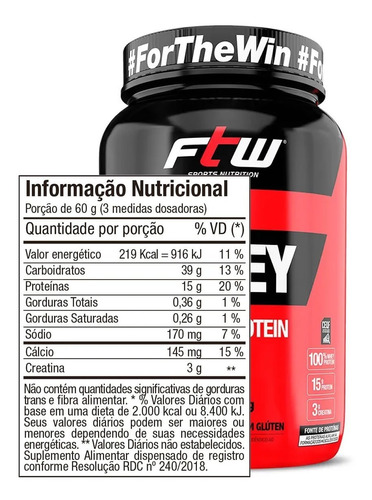 Whey Protein Ultra 900g - Ftw - 3g Creatina Por Dose