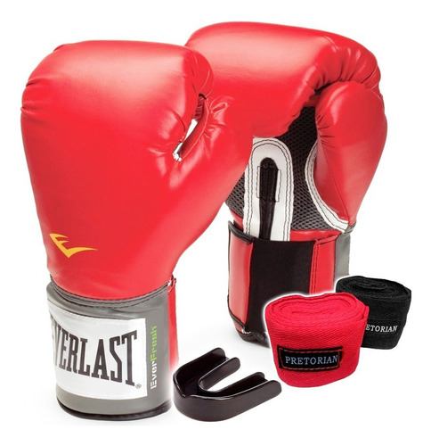 Kit Guantes Boxeo Everlast Pro Style + Vendas + Bucal El Rey