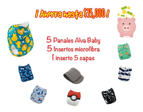 Pack De 5 Pañales Ecologicos De Tela Alva Baby Unitalla Msi