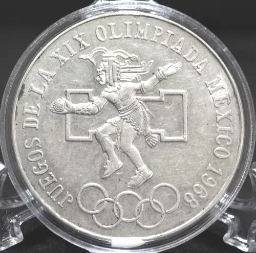 Moneda Plata De 1968 $25 Olimpiada Aro Bajo Lengua Curva 5