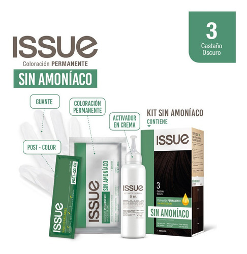 Issue Kit Color Permanente Sin Amoniaco N 3 Castaño Oscuro