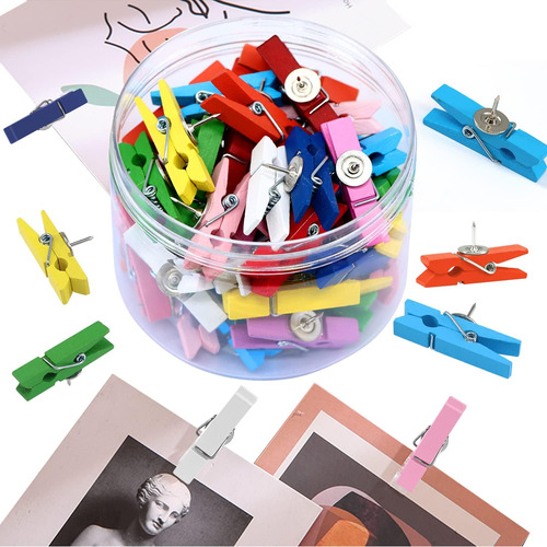 50 Clips De Alfiler, Multicolor Con Clips De Madera, Clips D