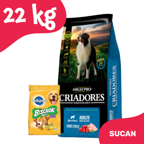 Comida Perro Criadores High Pro Adulto 22+3 Kg + Promo!