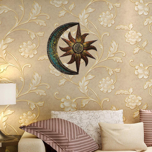 Criativo Sun Moon Metal Wall Art Tema Celestial 35cm