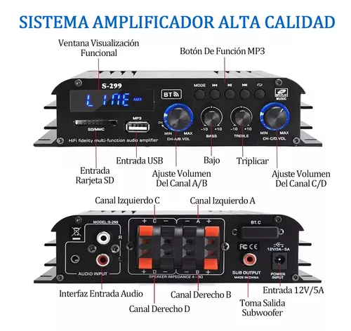 Comprar AMPLIFICADOR DE POTENCIA DE Audio estéreo S-299 Mini 4,1