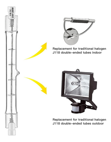 Qa Bombilla Halógena R7s, 118 Mm, 200 W, 230 V, Paquete De