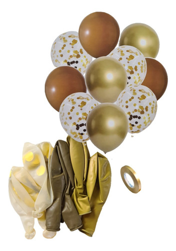 Set X 10 Globos Látex Marrón Dorado + Látex C/ Confeti M121