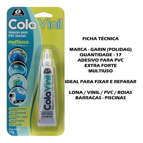 Cola Vinil Tapa Furo De Piscina Boia Lona Garin - 17g