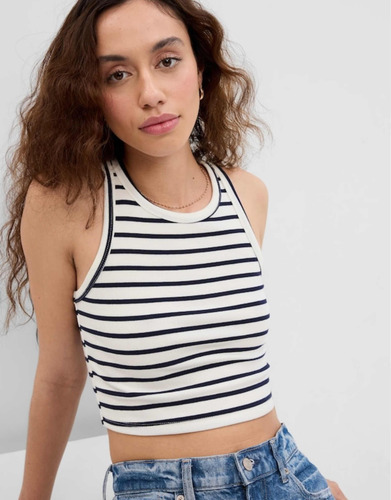 Gap Blusa Project Cropped Stripe Rib Tank Top Rayas Tirantes