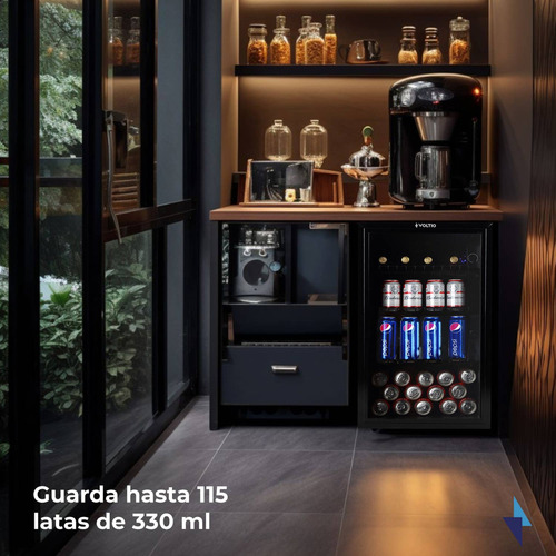Refrigerador Frigobar para Bebidas con Capacidad de 85 Litros (115 Latas) - Enfriador con Luz LED y Regulador de Temperatura - Estantes de Metal Ultra Resistentes Potencia nominal 55W Voltaje 127V.