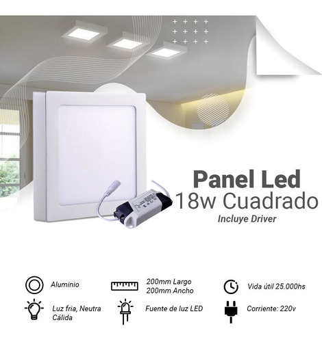 Panel Led Aplicar Cuadrado 18w Frío Cálido Neutro X 10 Unid.