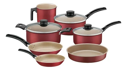 Jogo De Panelas Tramontina Turim 7 Peças Antiaderente Starflon Max Com Assadeira Vermelho