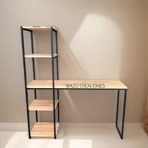 Comprar Escritorio Mesa Con Estantes Hierro Y Madera Finger