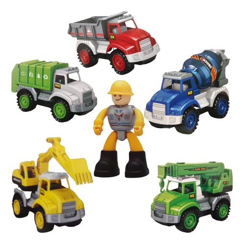 Brinquedo Kit 5 Caminhões Fricção Construção Civil Boneco