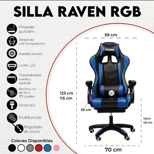 Silla Gamer Mod Raven Rgb/ Masajeador/ Posapie/ Ultimas Pzas