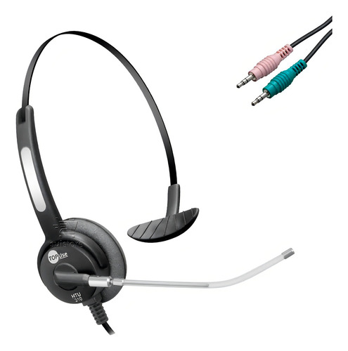 Headset Monoauricular P2 3,5mm Microfone Tubo Voz Htu310 Cor Preto Luz