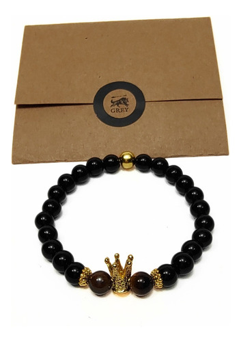 Pulsera De Hombre Con Piedra Ojo De Tigre + Corona