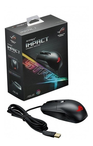 Imagem 2 de 4 de Mouse Gamer Asus Rog Strix Impact Aura 4 Botões 5000dpi Usb