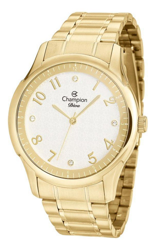 Relógio Champion Feminino Dourado Lançamento Com Strass +