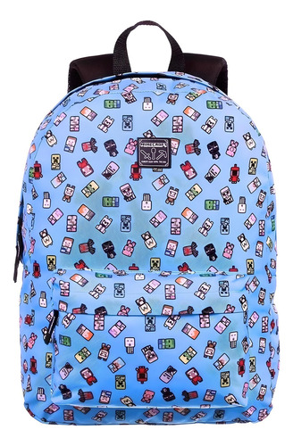 Mochila Escolar Personalizo Minecraft  Na Cor Azul Claro