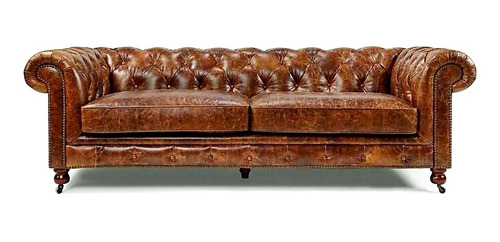 Sillón Sofá Chesterfield De 3 Cuerpos, En Cuero Vacuno. 