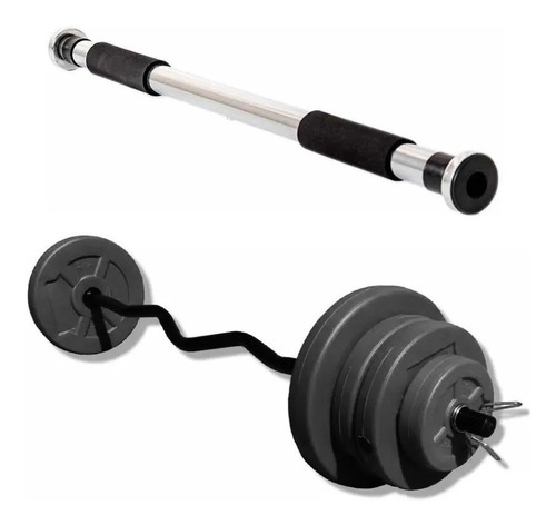 Barra Dominadas + Kit Biceps Barra Ez 22 Kg Discos Sonnos