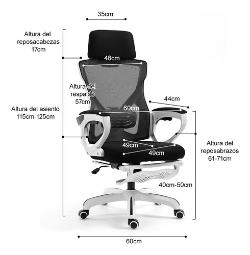 Sillas Oficina Silla Ergonomic Inclinable Con Reposapiés Blanco