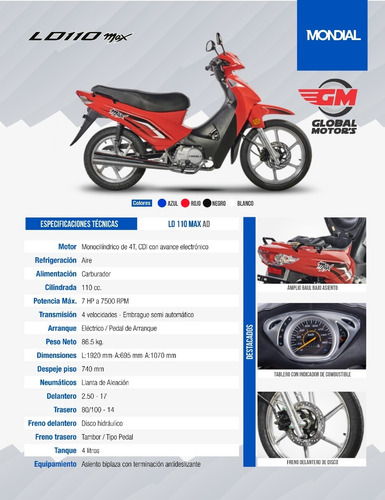 Imagen 8 de 9 de Mondial Ld 110 Max Full Ad - Global Motor's Corrientes