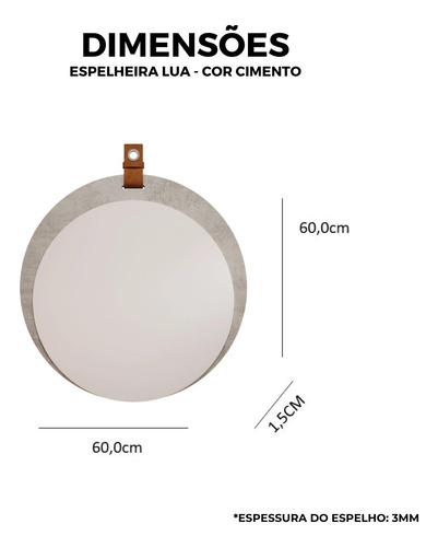 Espelho Lua Decorativo C/ Alça Cimento Mgm Móveis