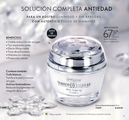 Imagen 7 de 10 de Crema Facial Diamond Cellular Anti Age Oriflame Cara 50 Ml