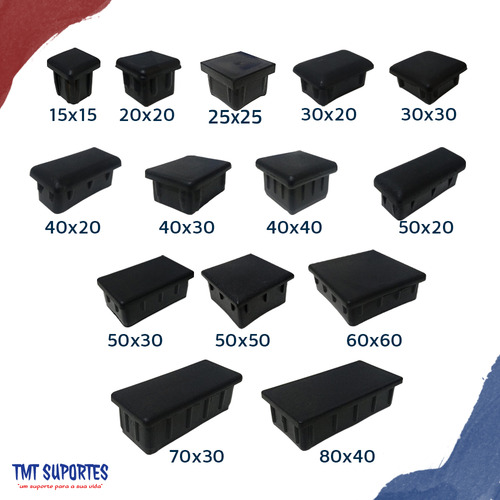 Ponteira Interna Metalon 25x25 - 100 Peças Cor Preto