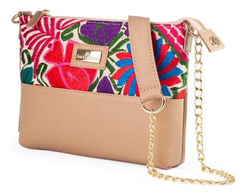 Bolso De Piel Tipo Crossbody Con Telar Artesanal Bolsa Dama Color Maquillaje Diseño de la tela Arena Telar
