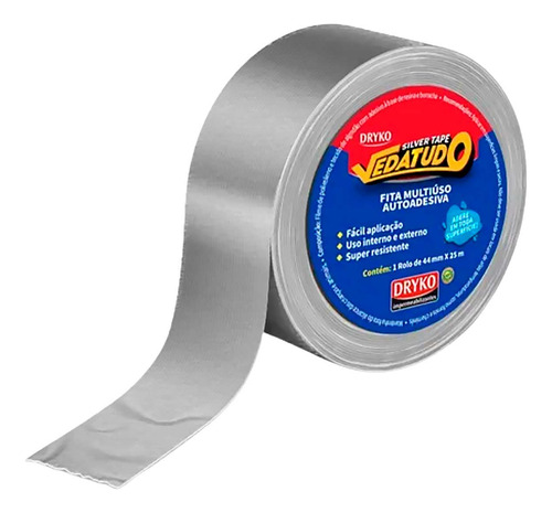 Fita Adesiva Silver Tape Duct Tape 44mm X 25m Vedatudo Dryko