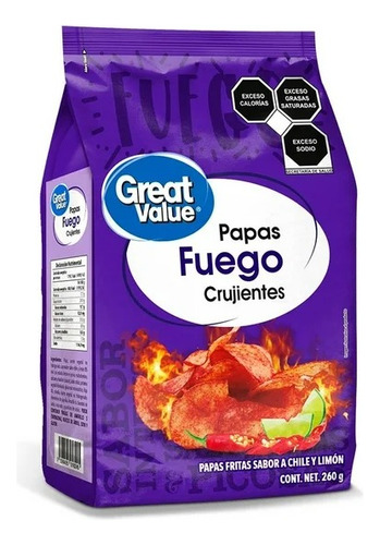 Nuevo Papas Fritas Great Value Sabor Fuego Chile Y Limó